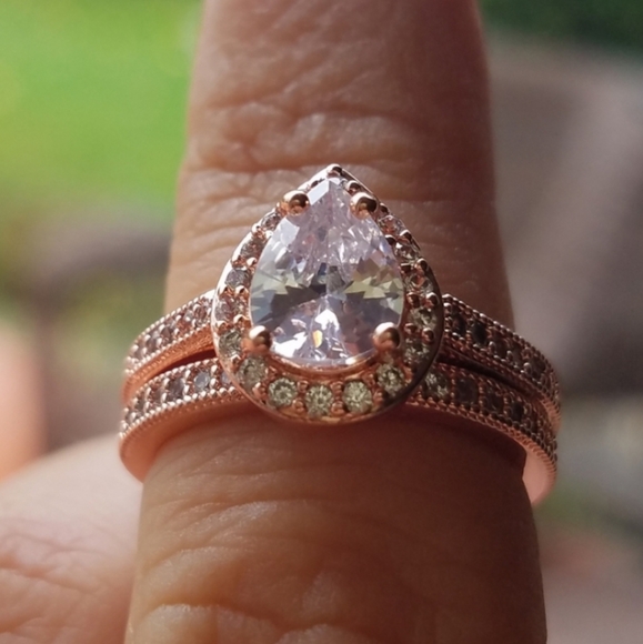 Swarovski Jewelry - Swarovski Elements Rose Gold Engagement Ring Set